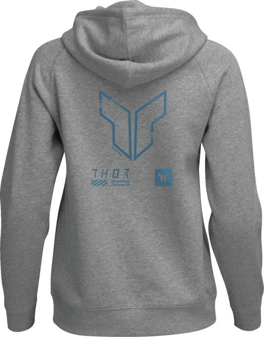 THOR Women's Trax Pullover Hoodie Heather Gray Medium - Comfortable Unisex Fit with Screen Printed Graphics - Kelly Motorsports