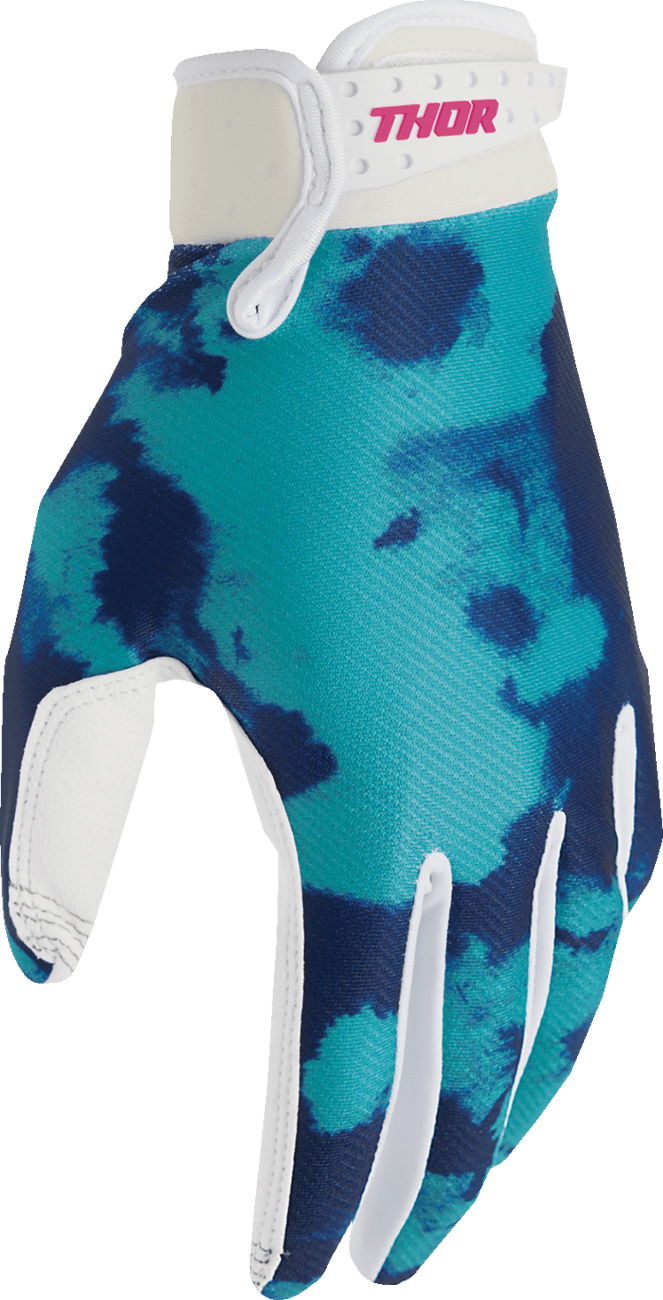 THOR Youth Launchmode Bleach Gloves - White/Aqua, Size Medium, Part 3332-1915 - Kelly Motorsports