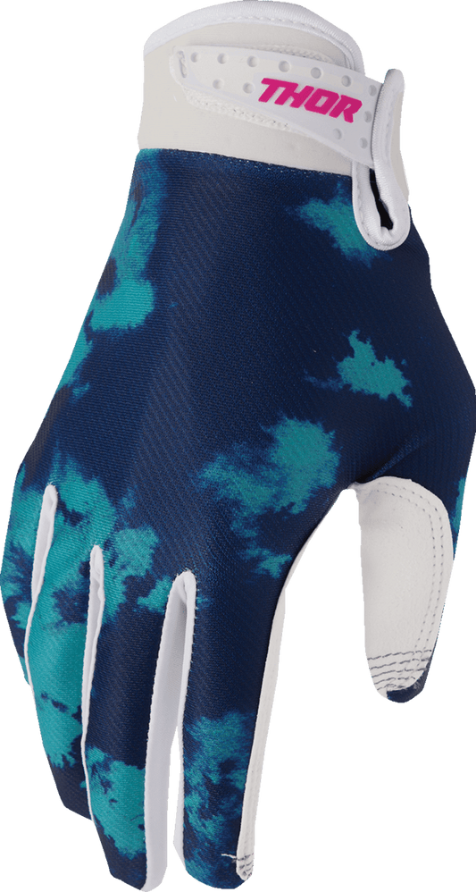 THOR Youth Launchmode Bleach Gloves - White/Aqua, Size XS - Part 3332-1913 - Kelly Motorsports