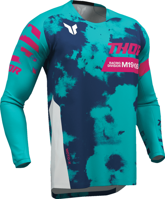 THOR Youth Launchmode Bleach Jersey - White/Aqua, Part Number 2912-2587 - Kelly Motorsports