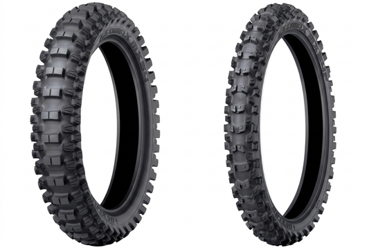 Two tires side by side on a white background
