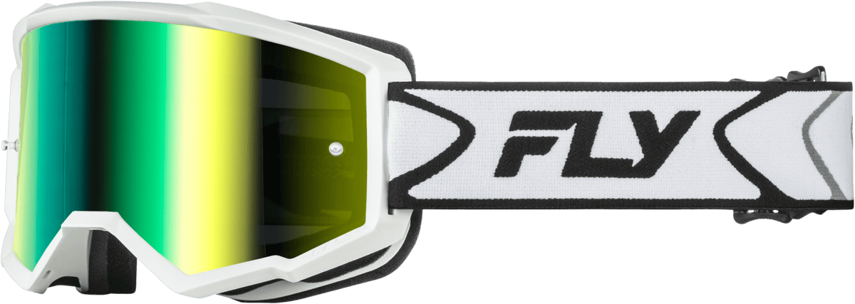 Youth Zone Goggle White/Black W/ Iridescent Grn Mirror Lens - Kelly Motorsports